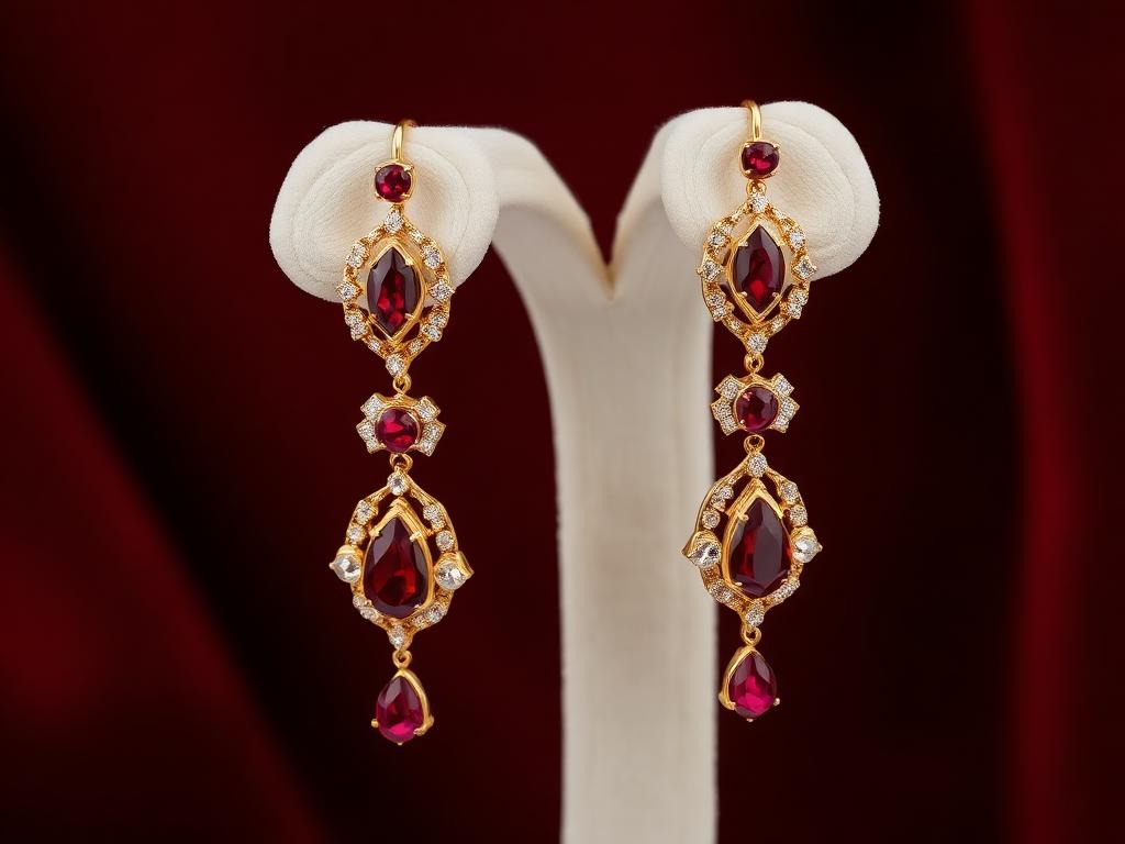 Gold and ruby bridal earrings